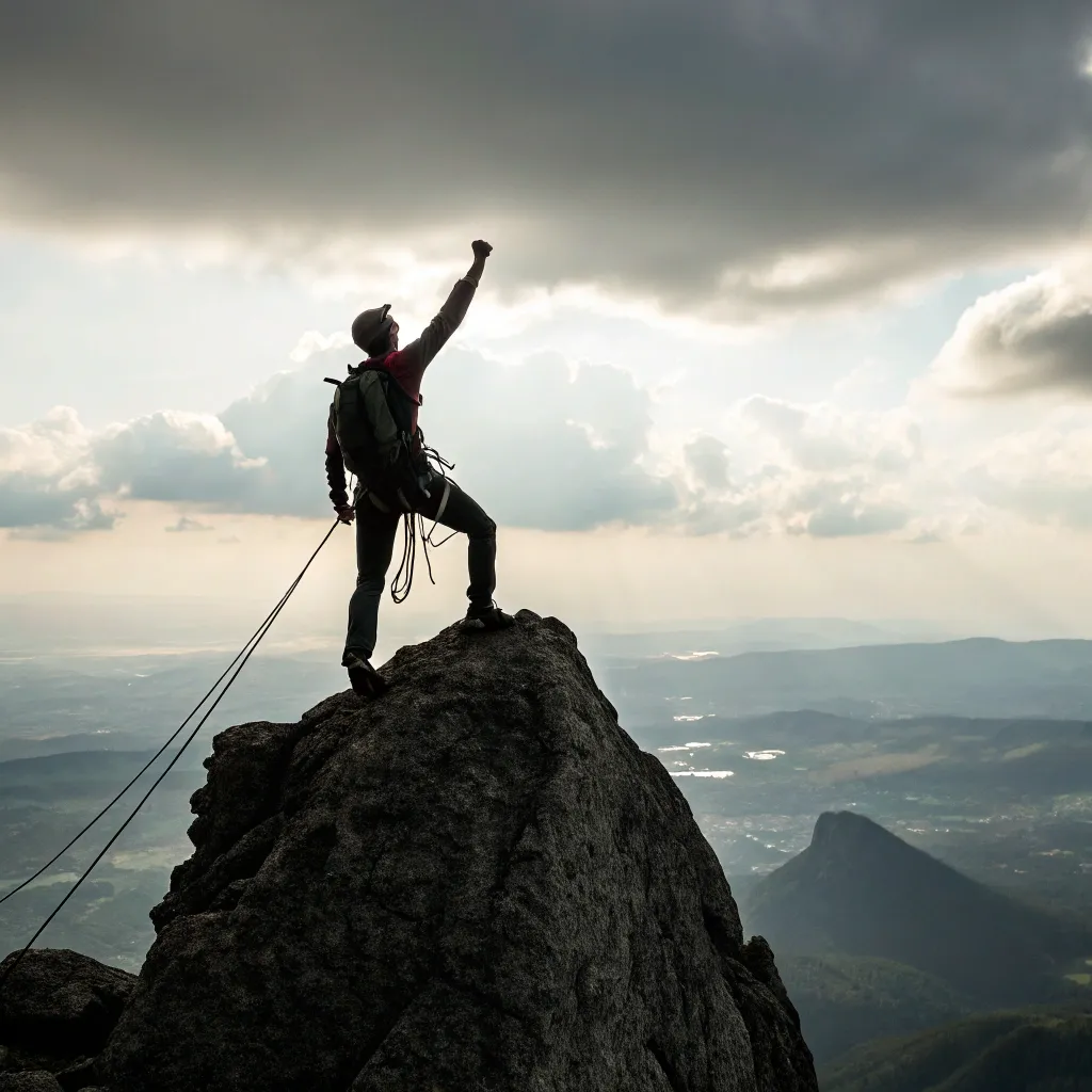Climber reaching the summit