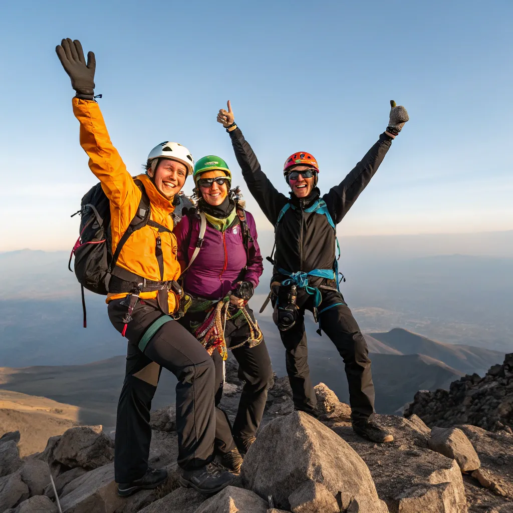 Group of climbers celebrating at the peak