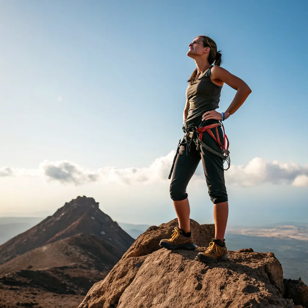 Female climber at the top of a mountain